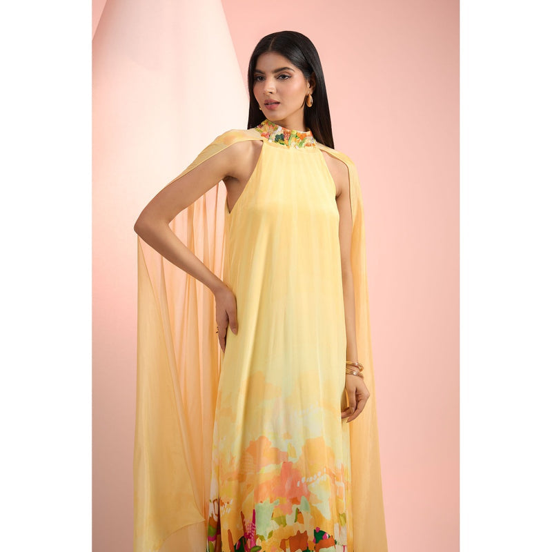 MANDIRA WIRK Yellow Printed Maxi Dress
