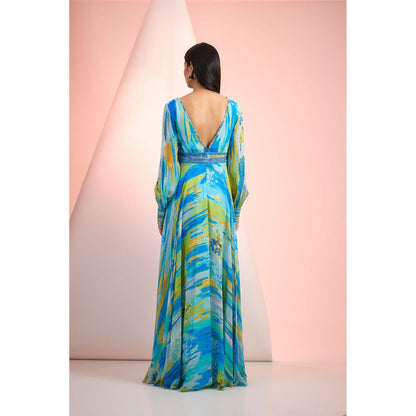MANDIRA WIRK Blue Printed Maxi Dress