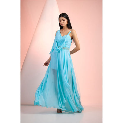 MANDIRA WIRK Blue Solid Maxi Dress
