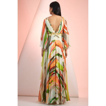 MANDIRA WIRK Green Printed Maxi Dress