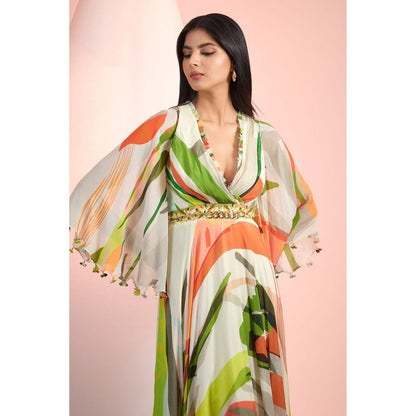 MANDIRA WIRK Green Printed Maxi Dress