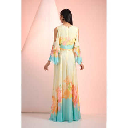 MANDIRA WIRK Blue Printed Maxi Dress