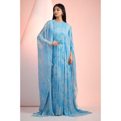 MANDIRA WIRK Blue Printed Maxi Dress