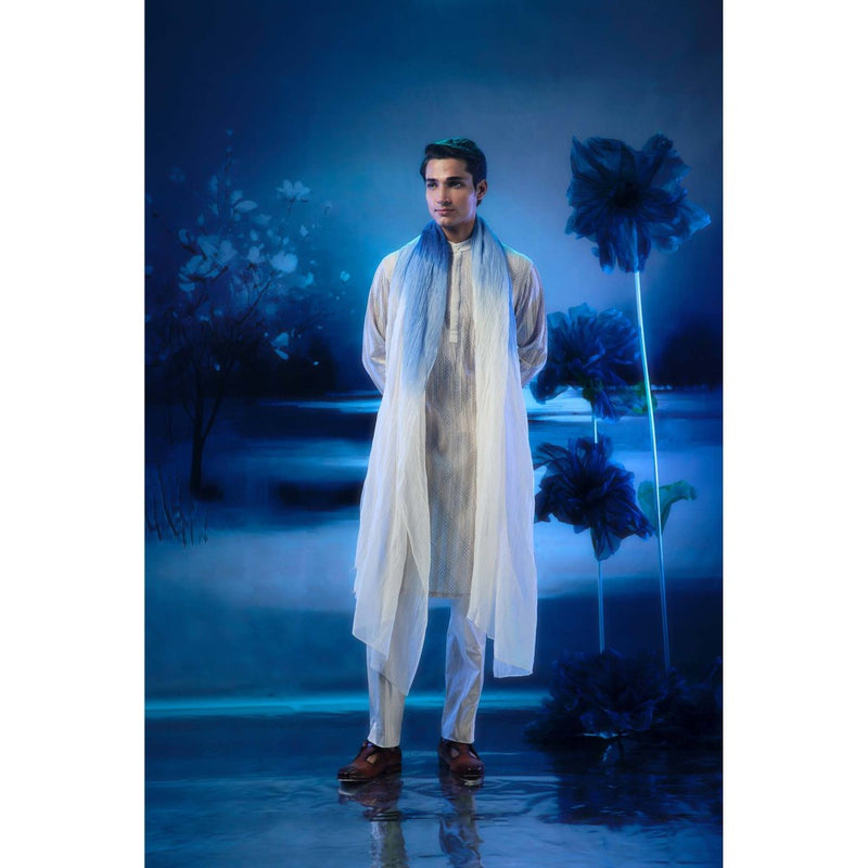 MANDIRA WIRK Ivory Embroidered Kurta with Pant and Ombre Dupatta