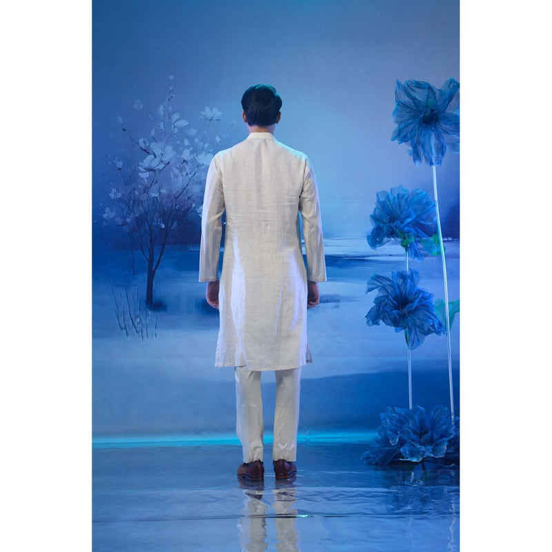 MANDIRA WIRK Ivory Embroidered Kurta with Pant and Ombre Dupatta