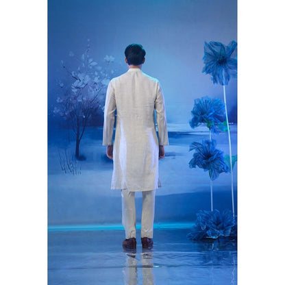MANDIRA WIRK Ivory Embroidered Kurta with Pant and Ombre Dupatta