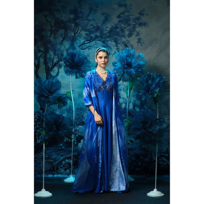 MANDIRA WIRK Blue Dress with Cape