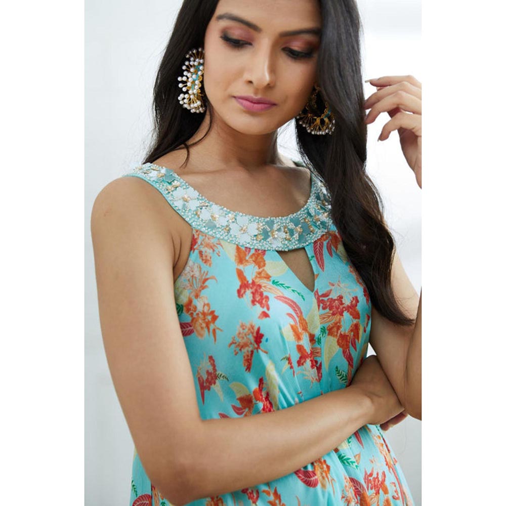 MANDIRA WIRK Blue Printed Jumpsuit