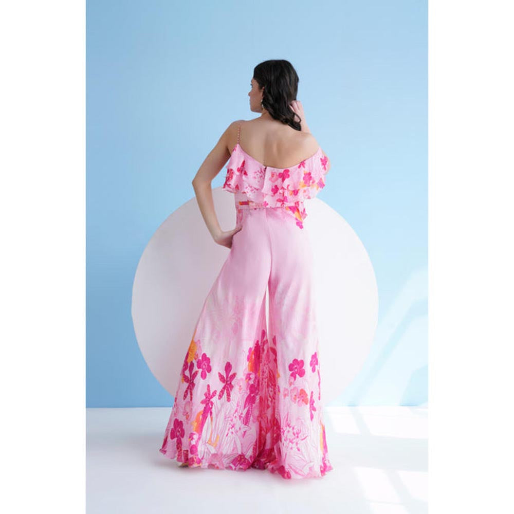MANDIRA WIRK Fuchsia Orchid One Shoulder Jumpsuit
