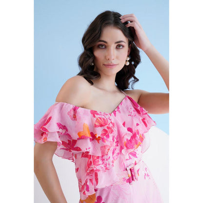 MANDIRA WIRK Fuchsia Orchid One Shoulder Jumpsuit