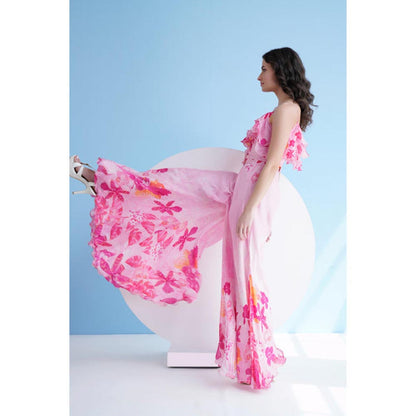 MANDIRA WIRK Fuchsia Orchid One Shoulder Jumpsuit
