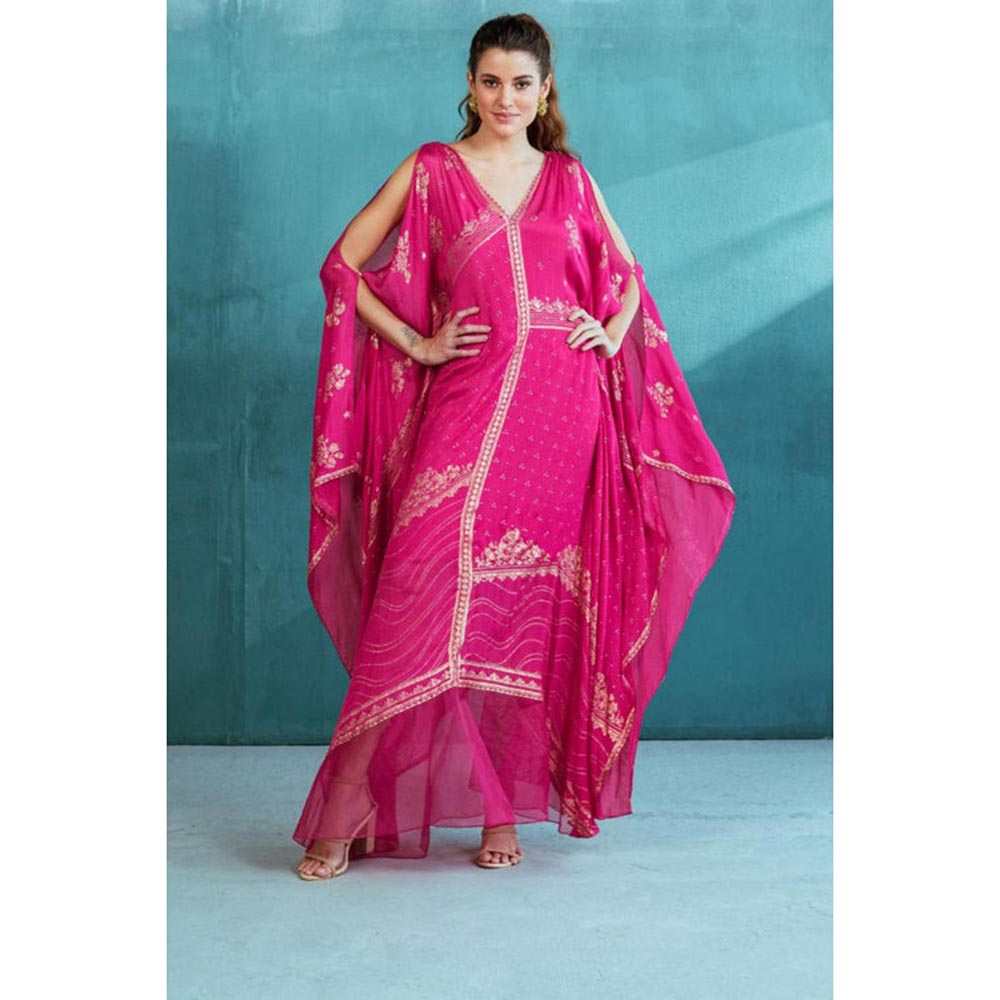 MANDIRA WIRK Women Chiffon Pink Kurta with Pant and Cape