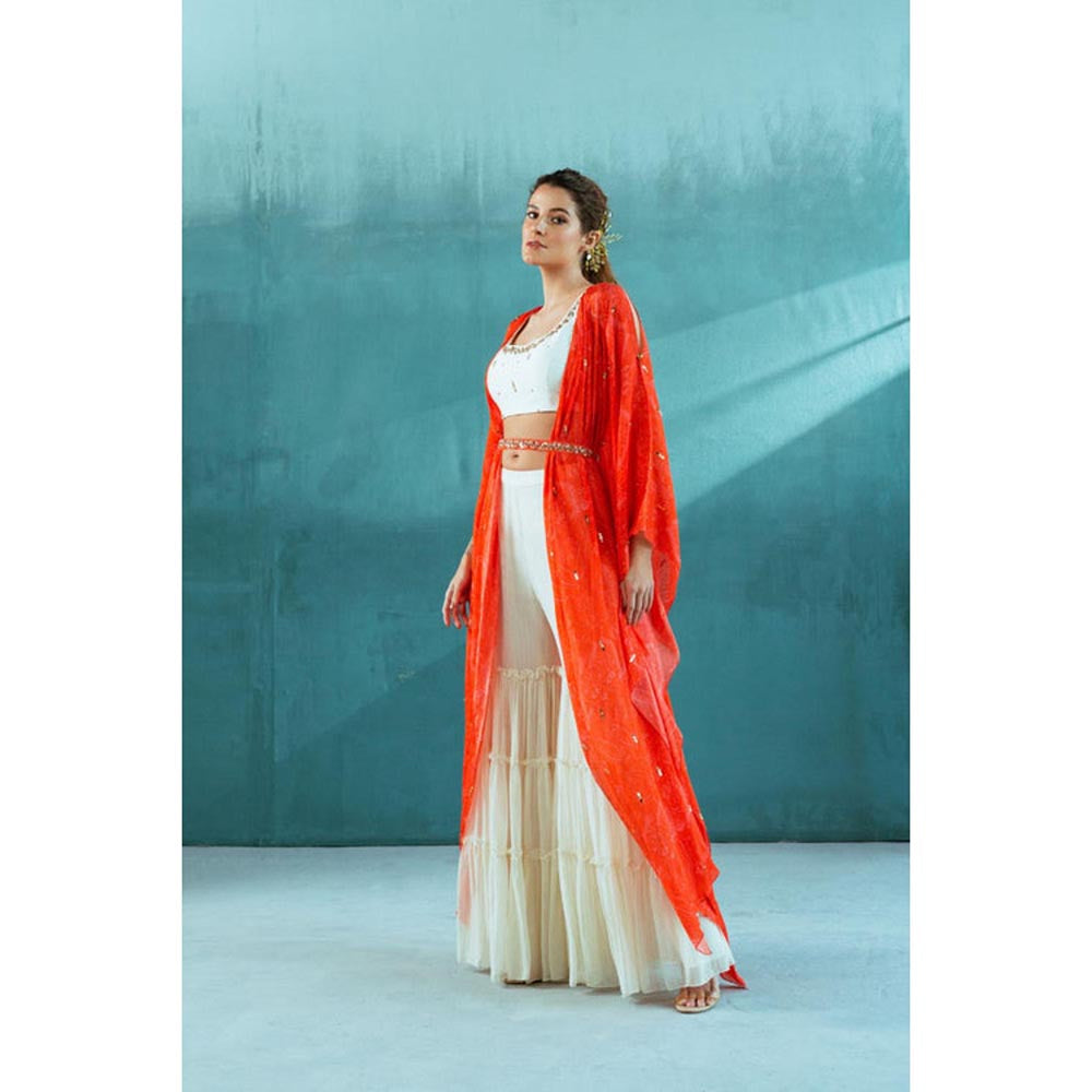 MANDIRA WIRK Women Chiffon Ivory Top with Sharara and Dupatta