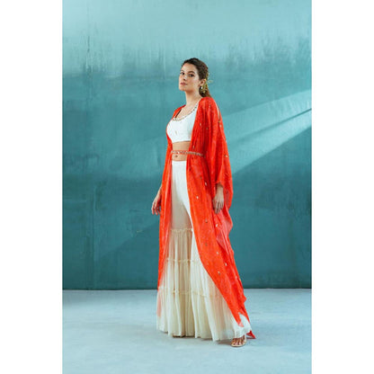 MANDIRA WIRK Women Chiffon Ivory Top with Sharara and Dupatta
