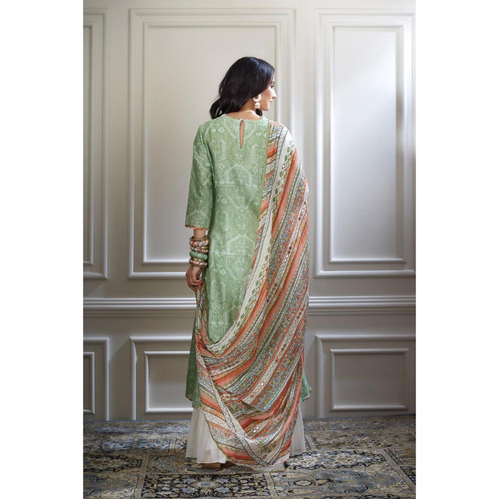 MANDIRA WIRK Women Chanderi Green Kurta with Palazzo
