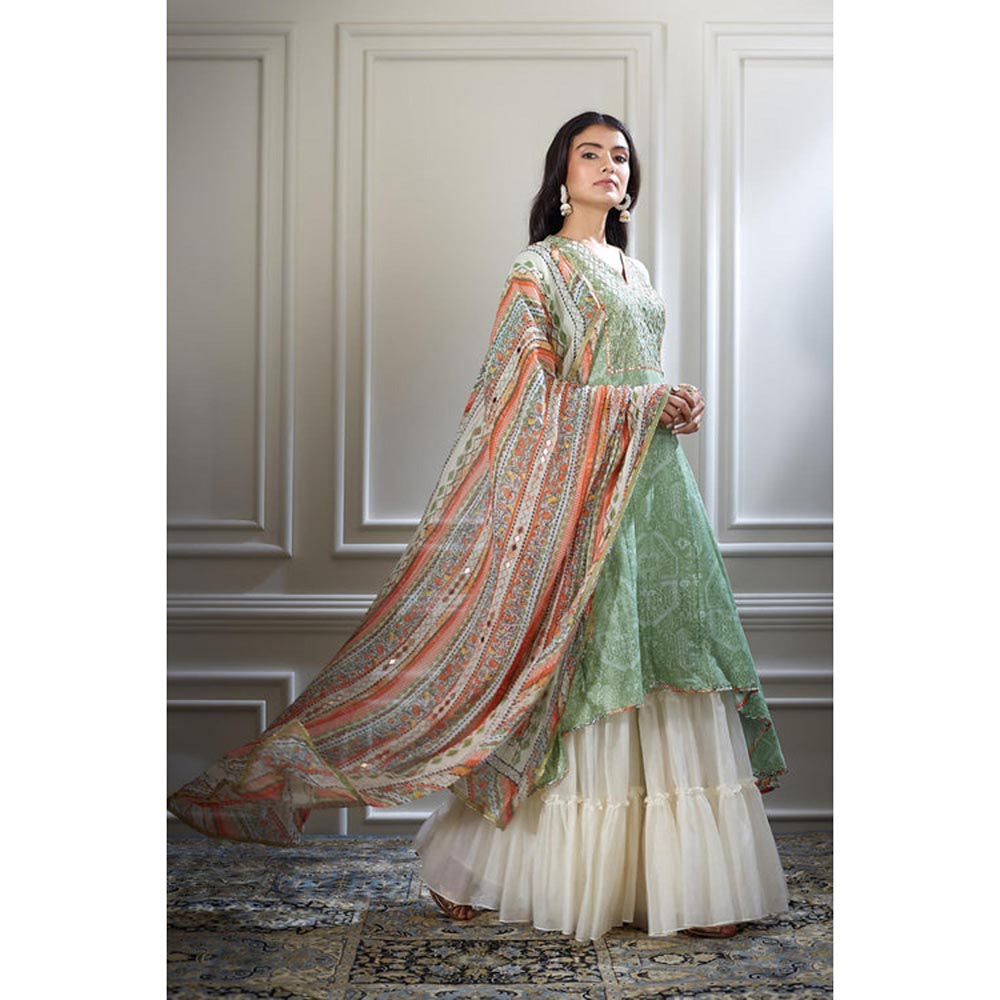 MANDIRA WIRK Women Chanderi Green Kurta with Palazzo