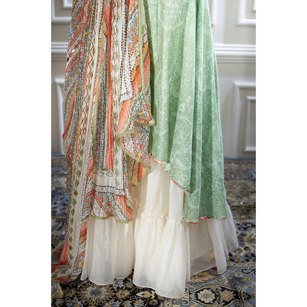 MANDIRA WIRK Women Chanderi Green Kurta with Palazzo