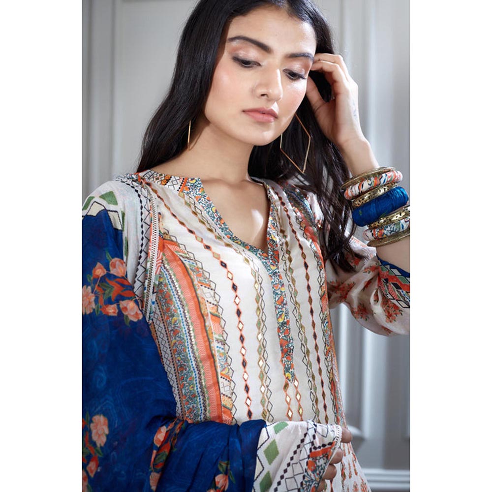 MANDIRA WIRK Women Chanderi Ivory Kurta with Sharara and Dupatta
