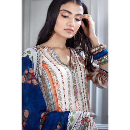 MANDIRA WIRK Women Chanderi Ivory Kurta with Sharara and Dupatta