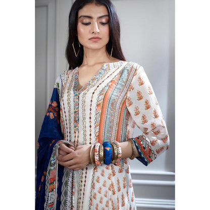 MANDIRA WIRK Women Chanderi Ivory Kurta with Sharara and Dupatta
