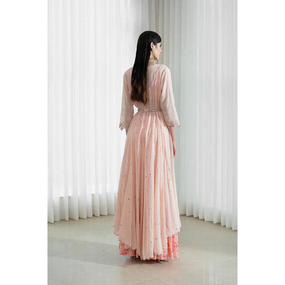 MANDIRA WIRK Women Mulmul Peach Kurta with Sharara and Dupatta