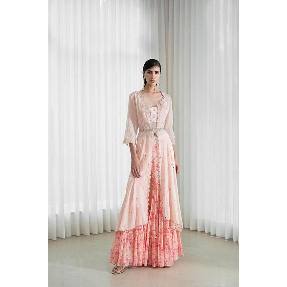 MANDIRA WIRK Women Mulmul Peach Kurta with Sharara and Dupatta