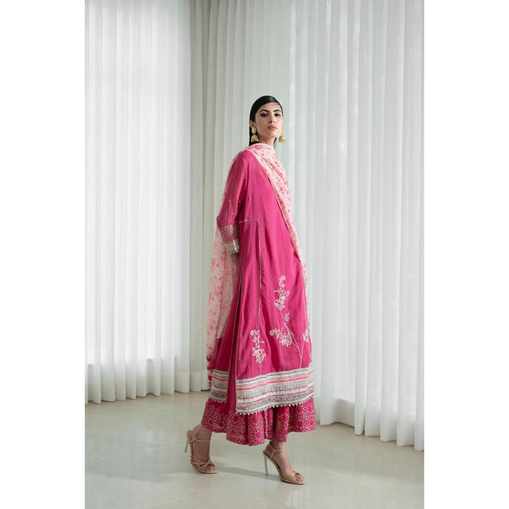MANDIRA WIRK Women Chanderi Pink Kurta with Sharara and Dupatta
