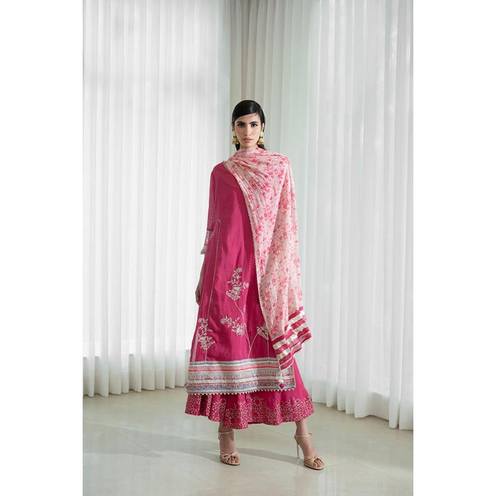 MANDIRA WIRK Women Chanderi Pink Kurta with Sharara and Dupatta