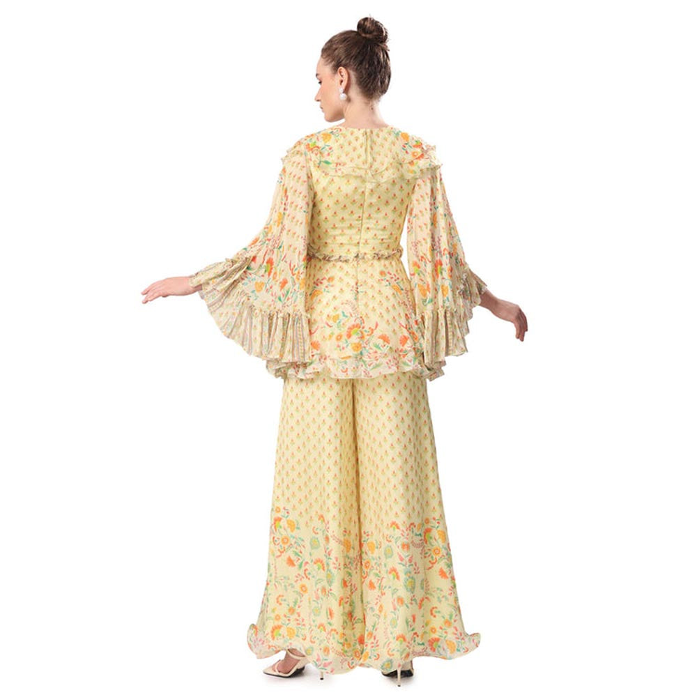 MANDIRA WIRK Women Chiffon Yellow Top with Sharara