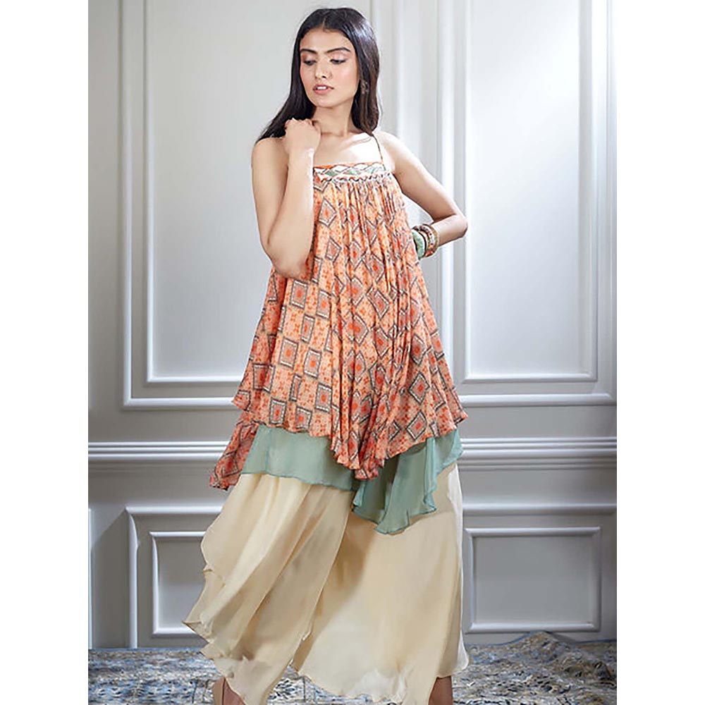 MANDIRA WIRK Women Chiffon Orange Kurta with Sharara