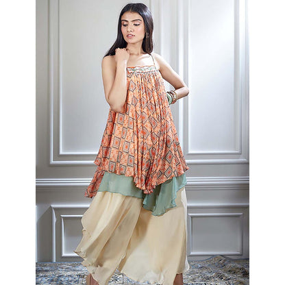 MANDIRA WIRK Women Chiffon Orange Kurta with Sharara