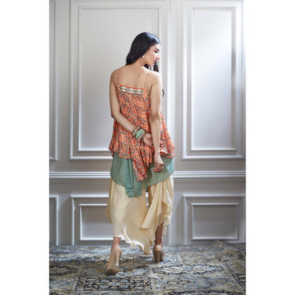 MANDIRA WIRK Women Chiffon Orange Kurta with Sharara