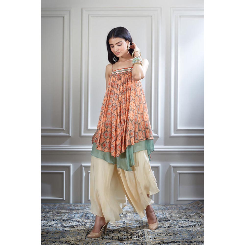MANDIRA WIRK Women Chiffon Orange Kurta with Sharara