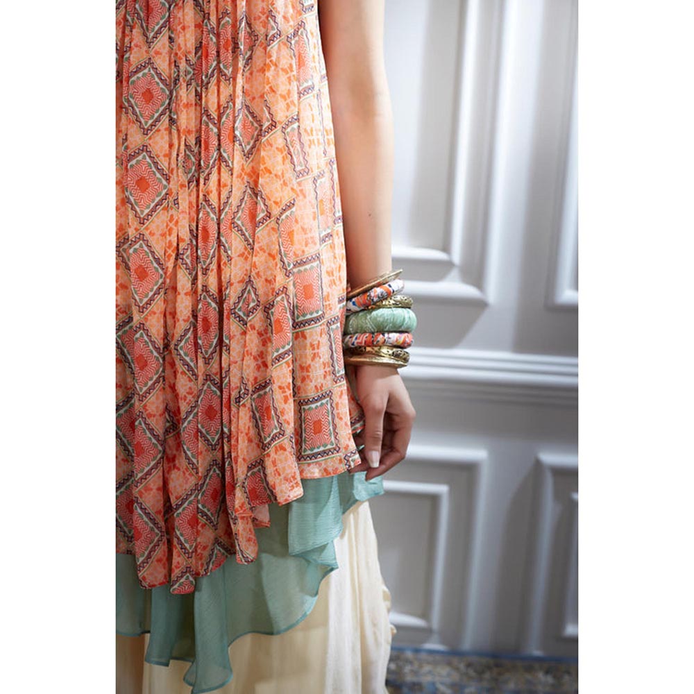 MANDIRA WIRK Women Chiffon Orange Kurta with Sharara