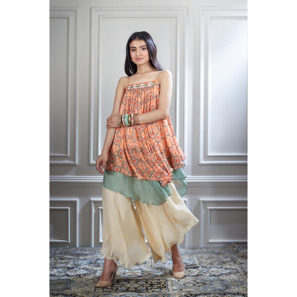 MANDIRA WIRK Women Chiffon Orange Kurta with Sharara