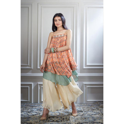 MANDIRA WIRK Women Chiffon Orange Kurta with Sharara