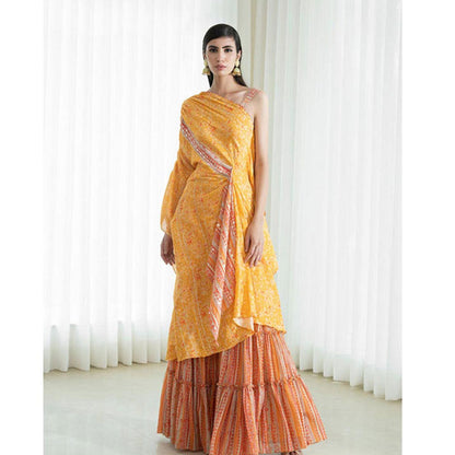 MANDIRA WIRK Women Mulmul Mustard Kurta with Sharara and Dupatta
