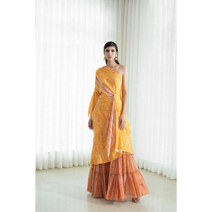 MANDIRA WIRK Women Mulmul Mustard Kurta with Sharara and Dupatta