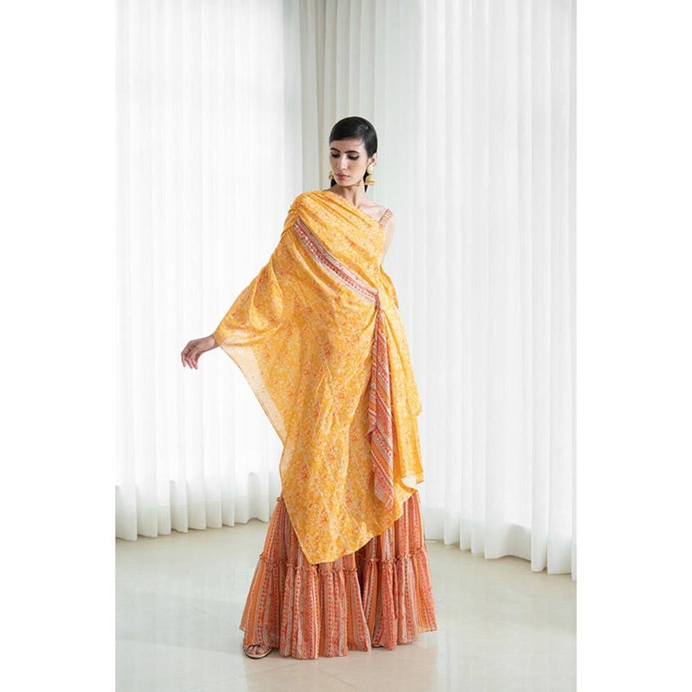 MANDIRA WIRK Women Mulmul Mustard Kurta with Sharara and Dupatta
