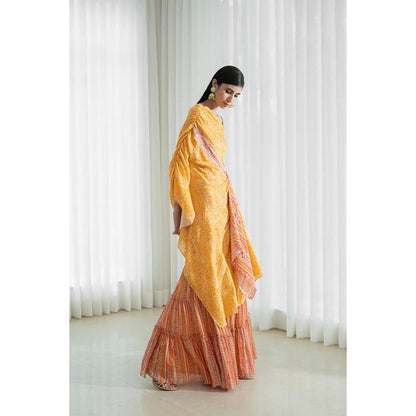 MANDIRA WIRK Women Mulmul Mustard Kurta with Sharara and Dupatta
