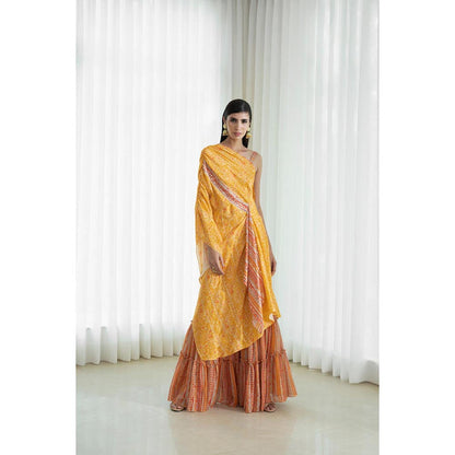 MANDIRA WIRK Women Mulmul Mustard Kurta with Sharara and Dupatta
