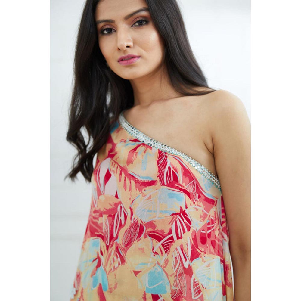 MANDIRA WIRK Women Chiffon Red Kurta with Sharara