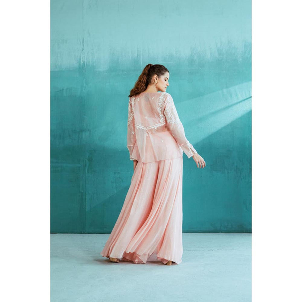 MANDIRA WIRK Women Chanderi Peach Top with Palazzo