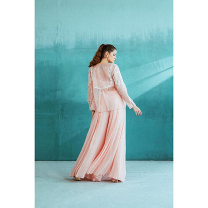 MANDIRA WIRK Women Chanderi Peach Top with Palazzo