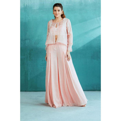 MANDIRA WIRK Women Chanderi Peach Top with Palazzo