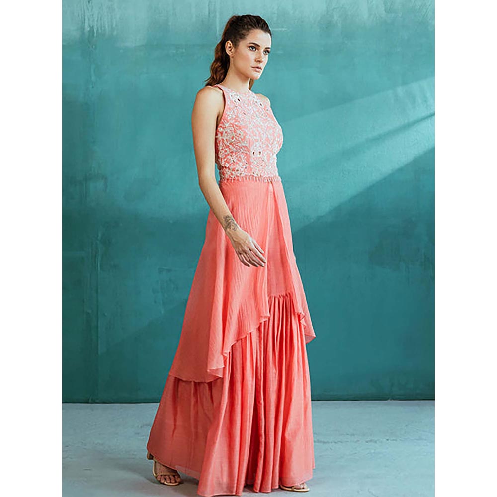 MANDIRA WIRK Women Chanderi Pink Top with Sharara
