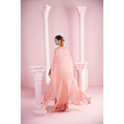 MANDIRA WIRK Women Chiffon Pink Top with Sharara and Cape