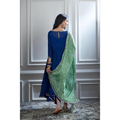 MANDIRA WIRK Women Chanderi Blue Kurta with Pant and Dupatta