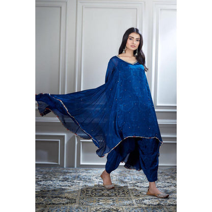MANDIRA WIRK Women Chanderi Blue Kurta with Pant and Dupatta