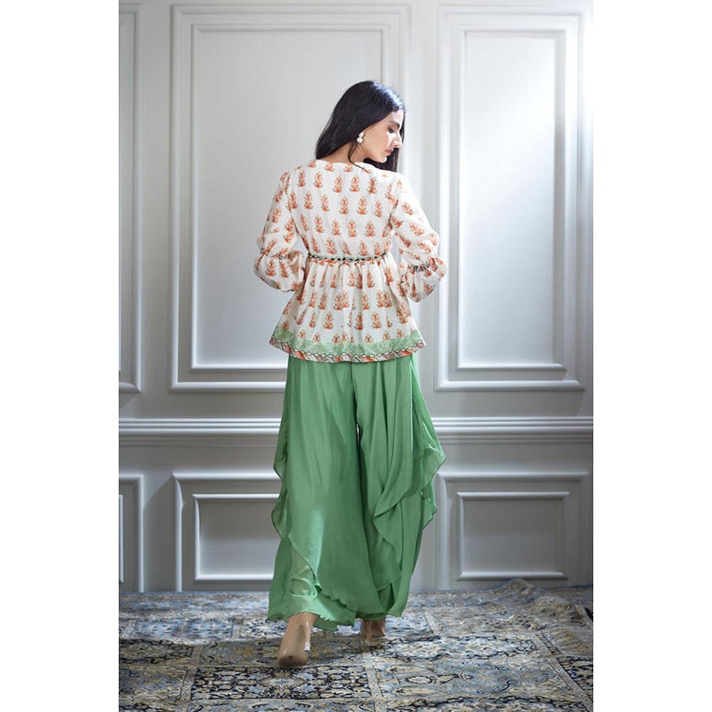 MANDIRA WIRK Women Chanderi Ivory Top with Sharara